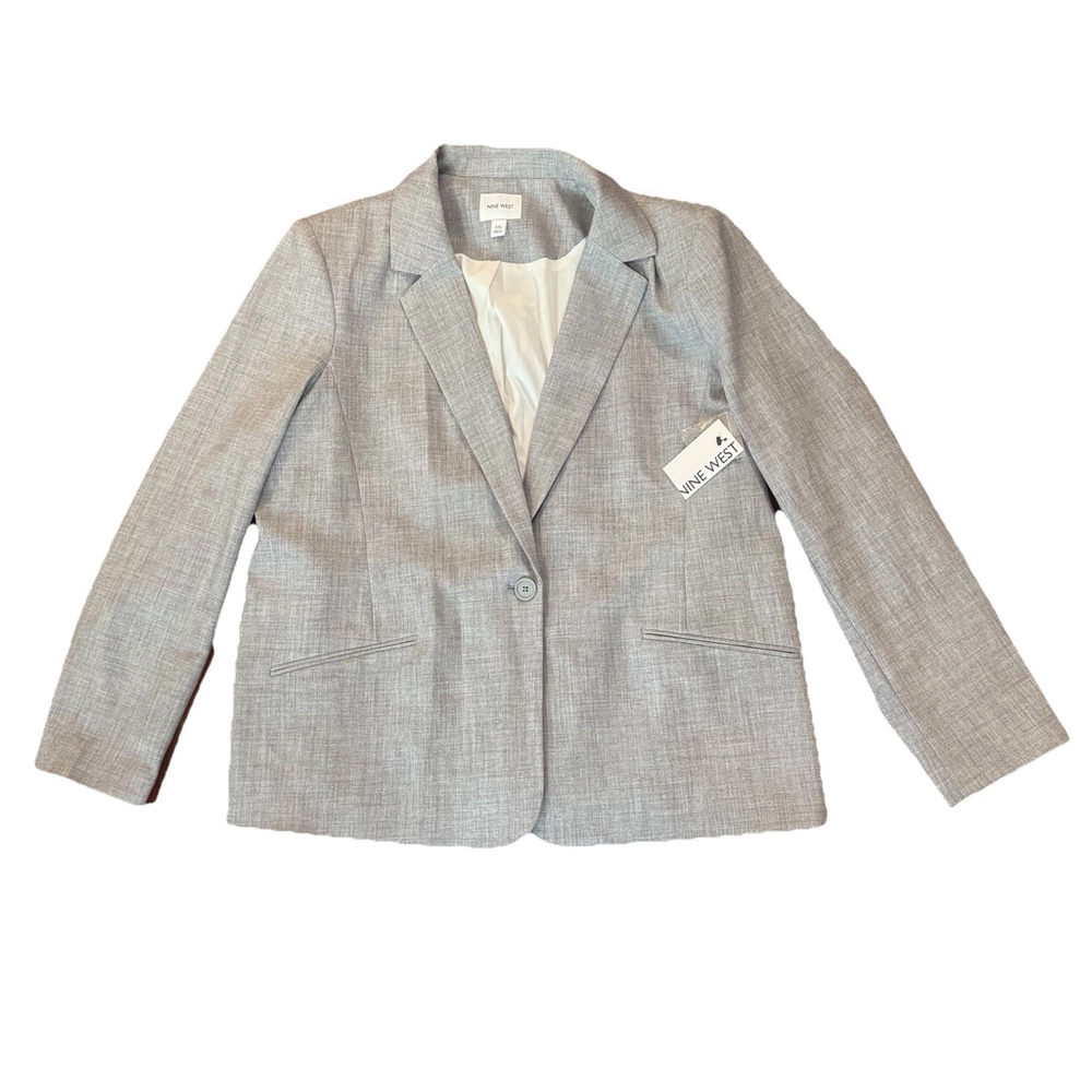 NWT Nine West Classic One Button Blazer Jacket Size:XXL Gray Lined Women